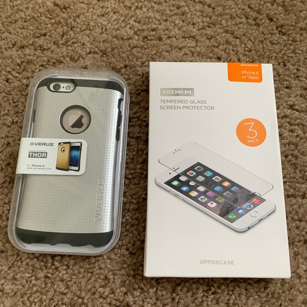 iPhone 6 case and 3 glass screen protectors